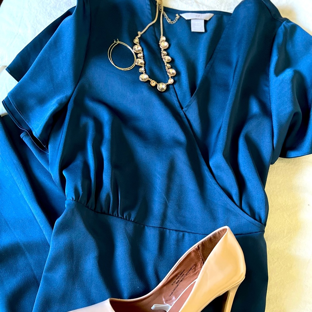 Silky Navy Blue Half Calf Formal Dress